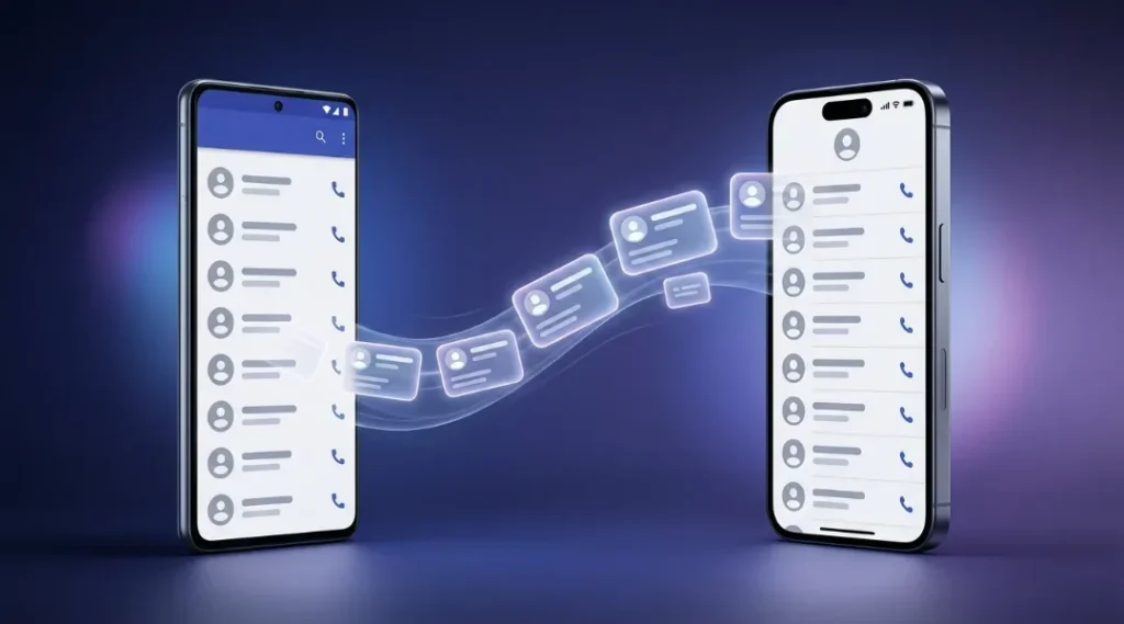 How to transfer contacts from Android to iPhone using a contact list transfer illustration