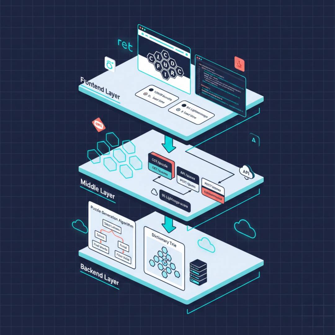 technical architecture diagram for Blossom Word Game