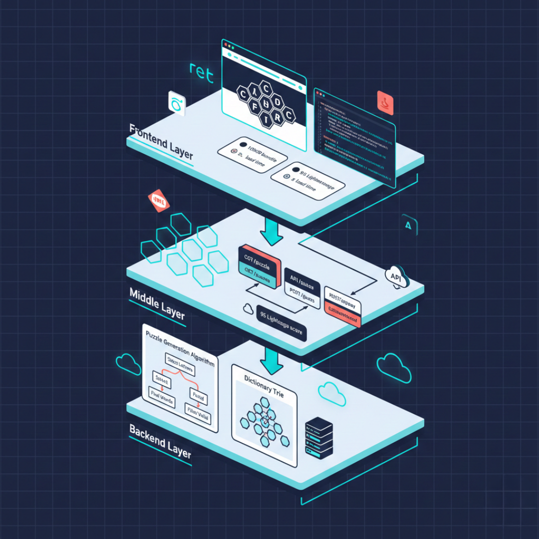 technical architecture diagram for Blossom Word Game