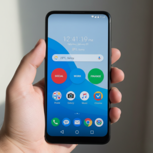 Organized Android home screen showing categorized app folders and clean layout