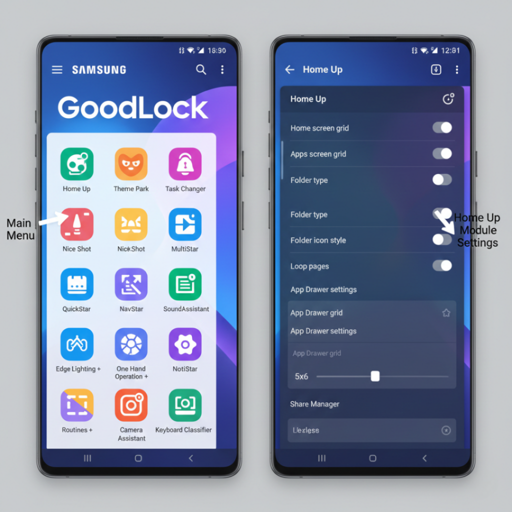 Samsung Good Lock app interface showing customization modules