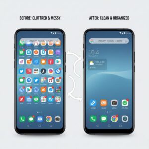 cluttered versus organized Android home screen