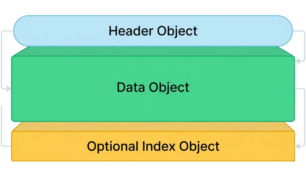 screen shows header object,data object, optional index object