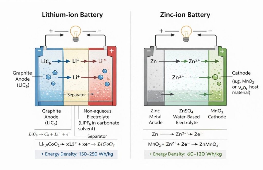 Lithium-ion battery and a Zinc-ion battery