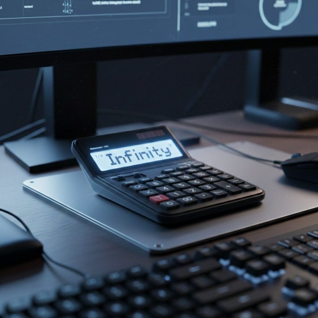 Scientific calculator showing Infinity after dividing 1 by 0