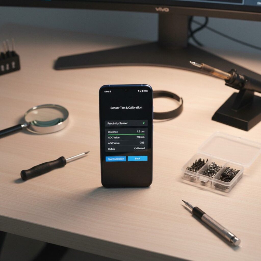Vivo S1 sensor setting menu with repair tools on desk