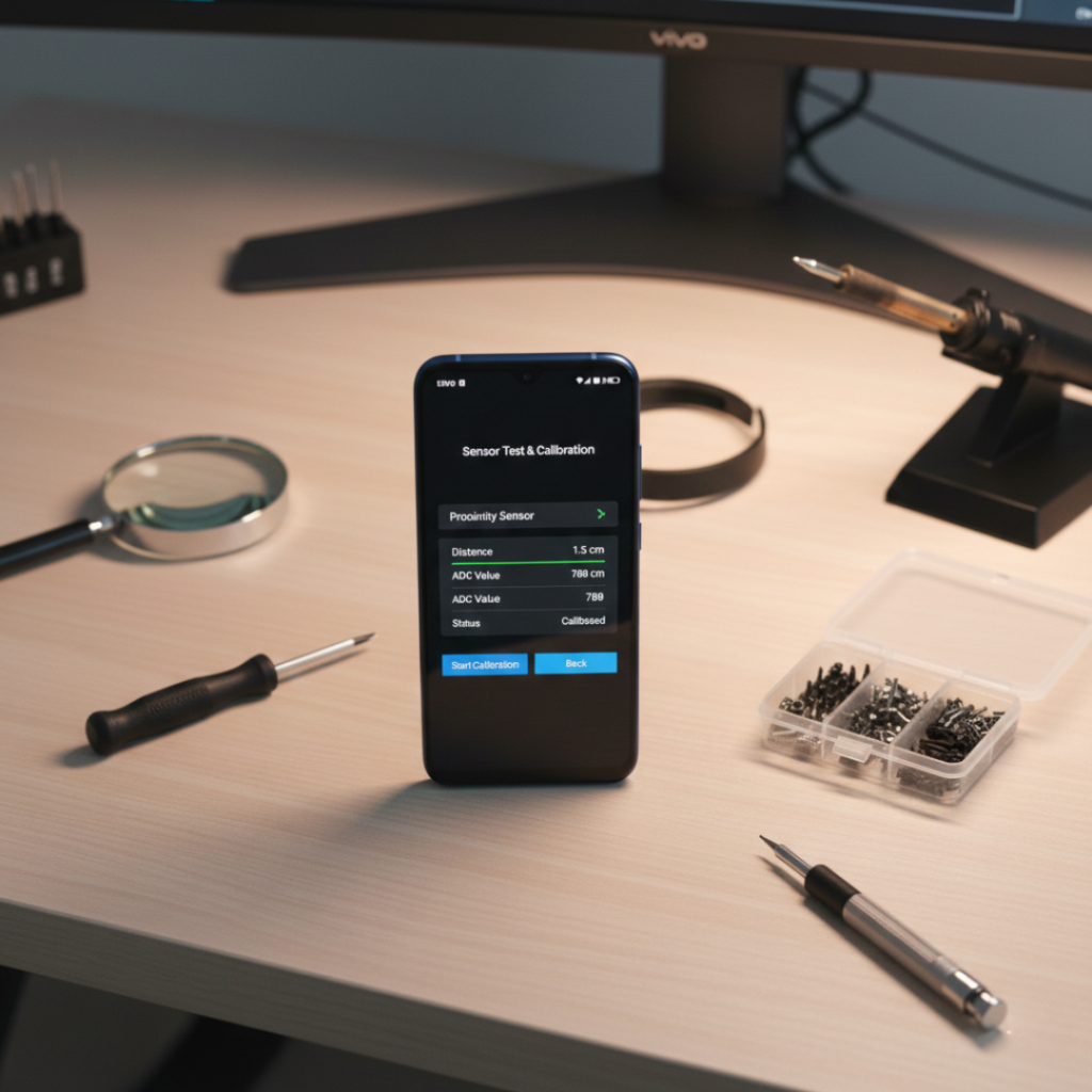 Vivo S1 sensor setting menu with repair tools on desk