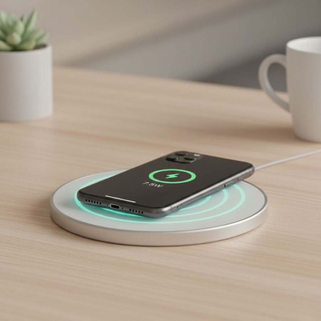 iPhone 11 charging wirelessly on Qi-certified wireless charger