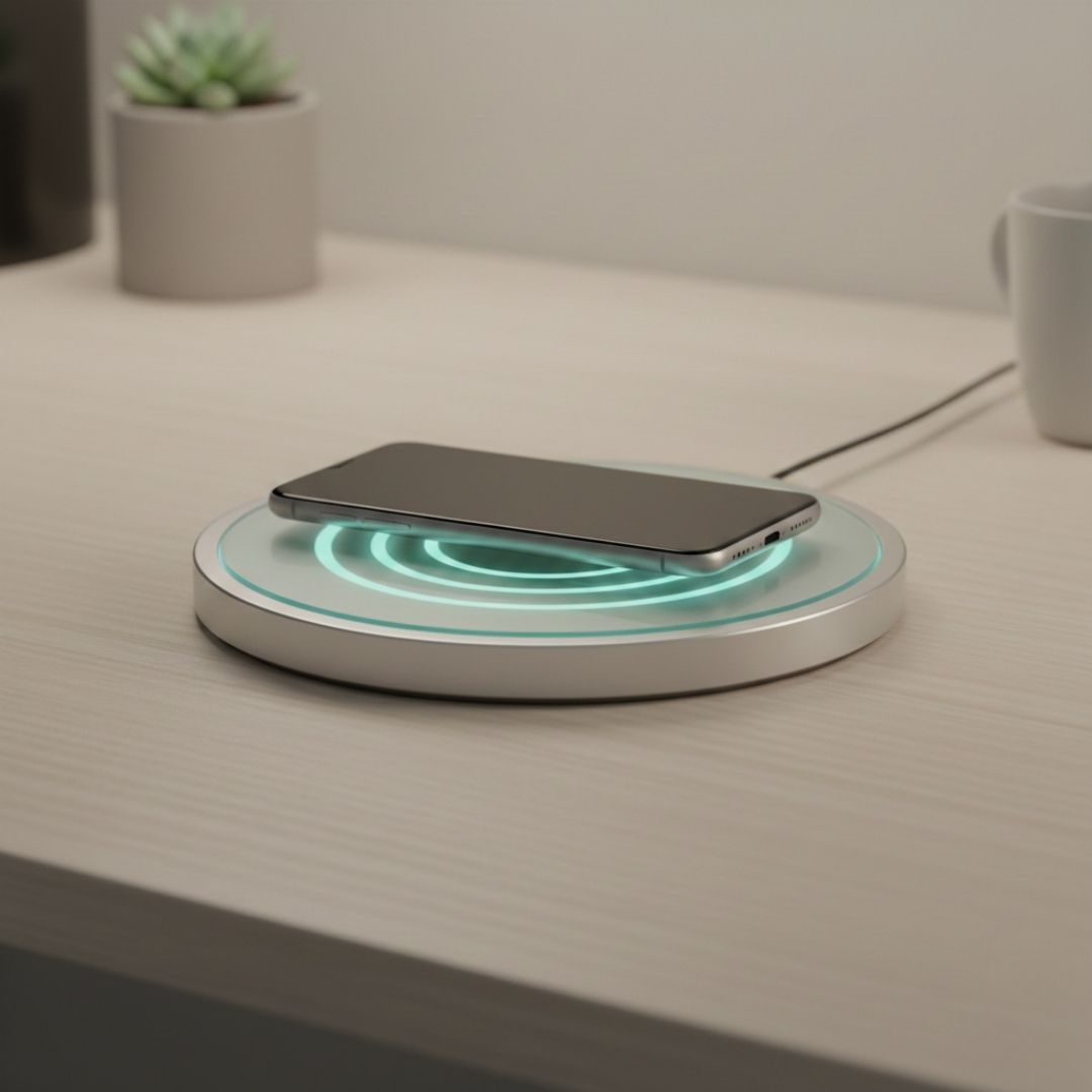 Wireless charger pad transferring power to smartphone using electromagnetic induction technology