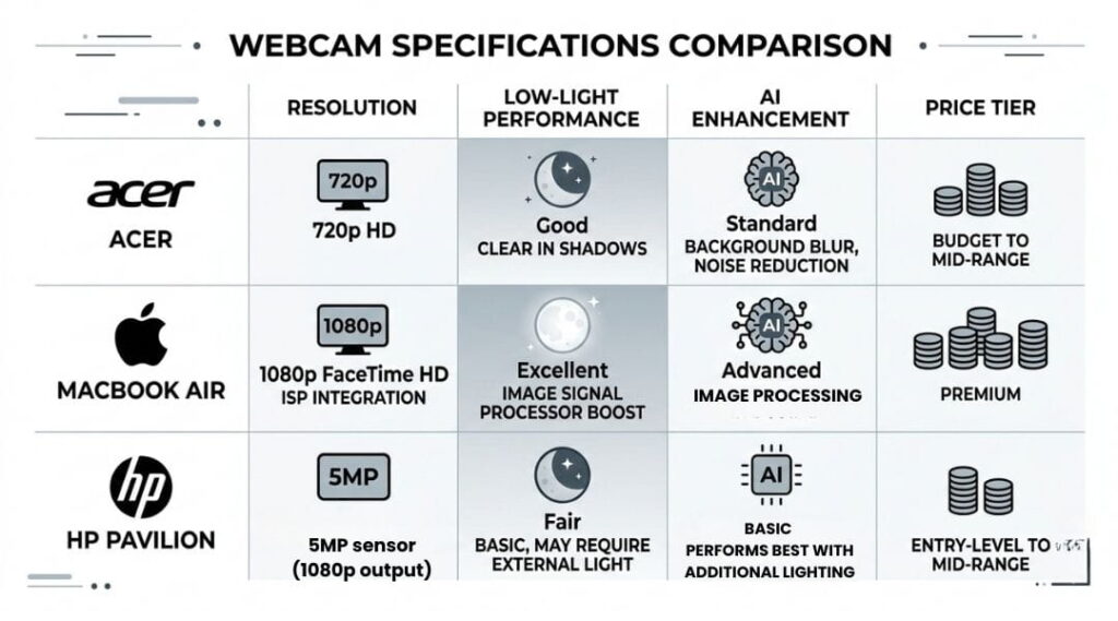 Acer vs MacBook Air vs HP webcam quality