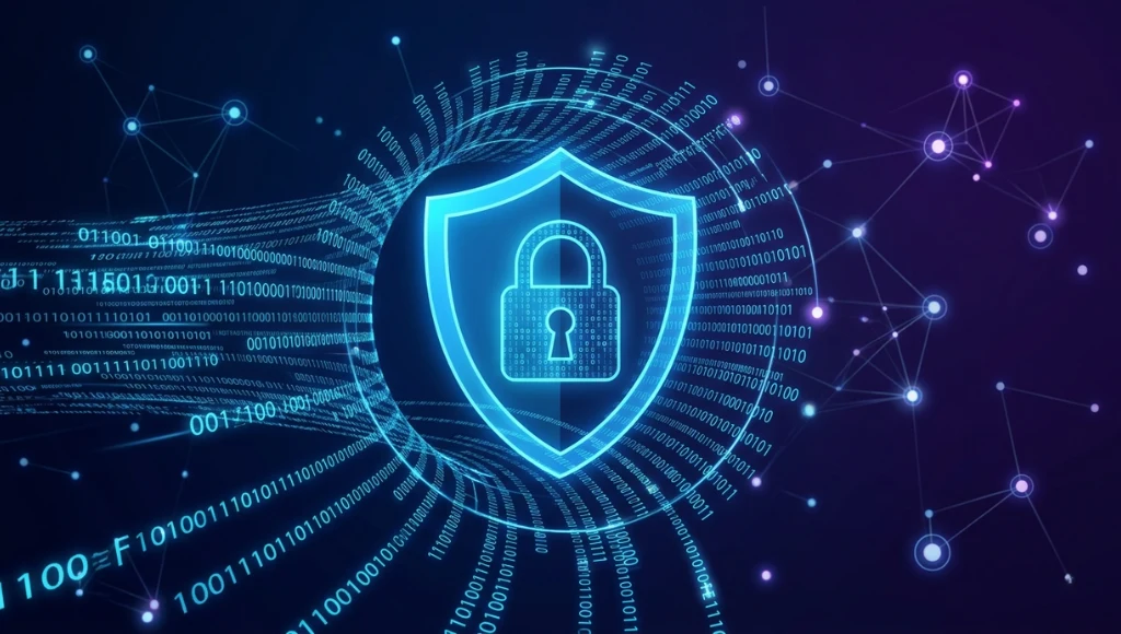 VPN protection shield icon with encrypted connection visualization for safe streaming on streameast app