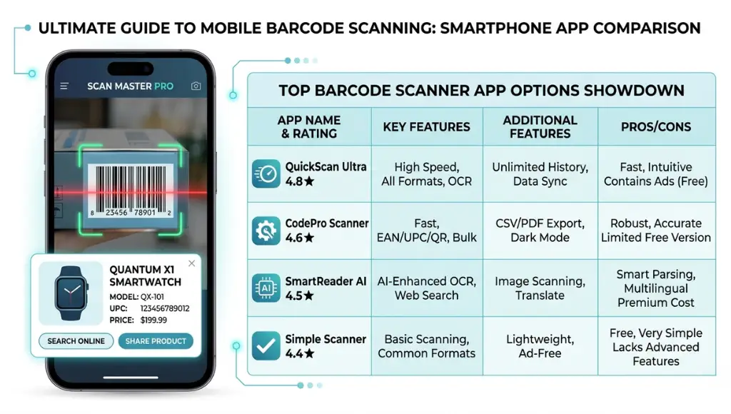 best product code scanner apps comparison on smartphone screen