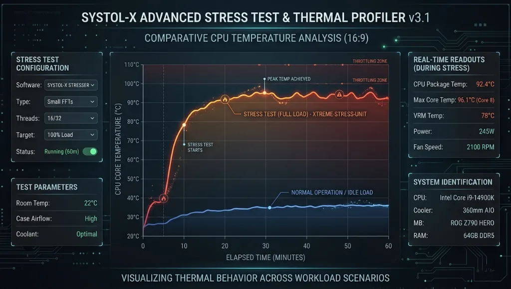 CPU temperature monitoring during processor stress test
