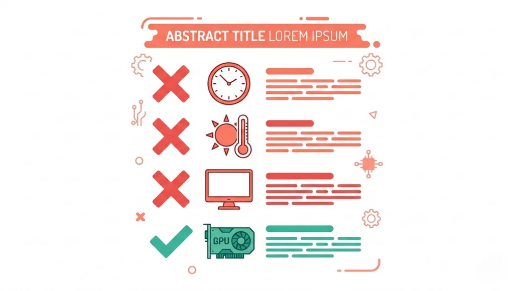 Checklist illustration showing common free pc stress test software mistakes including short test duration and no monitoring