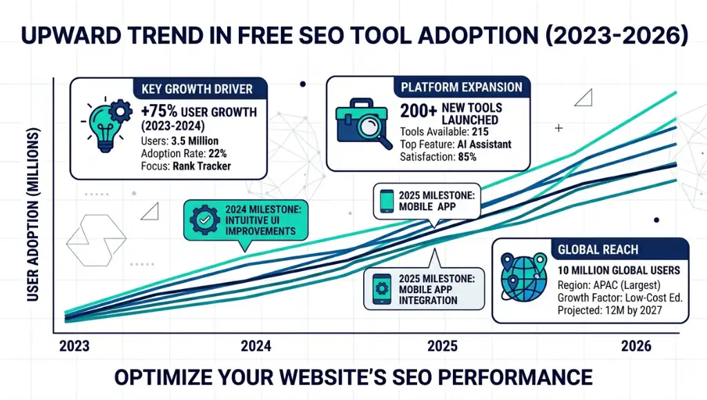 Why free SEO tools matter in 2026 showing trend data for keyword research and technical audit adoption