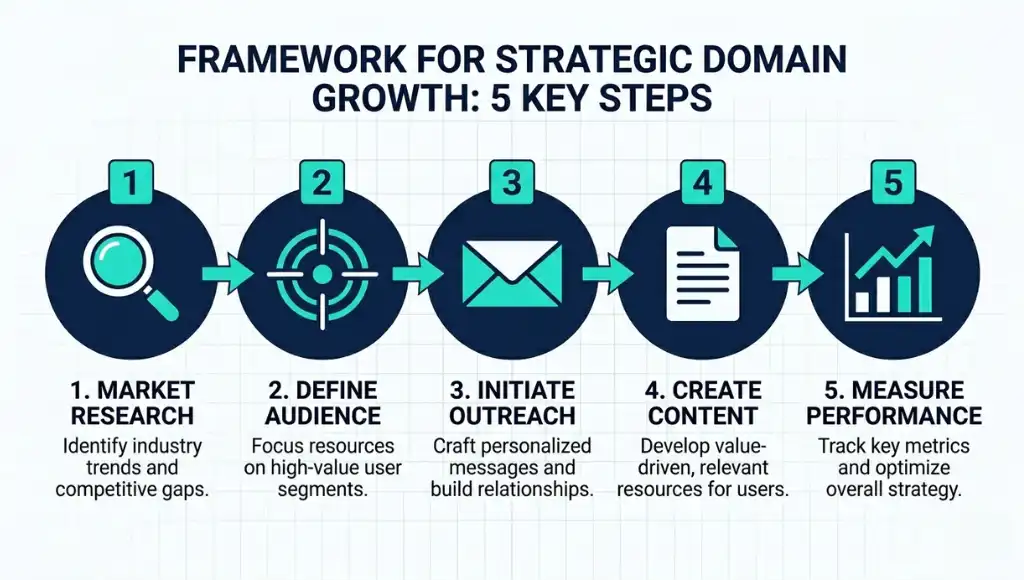 Step-by-step process infographic for how to build backlinks through tech industry guest posting in 2026