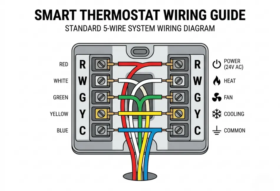 Step-by-step nest thermostat 4th generation wiring diagram showing R W G Y and C wire labels on thermostat base