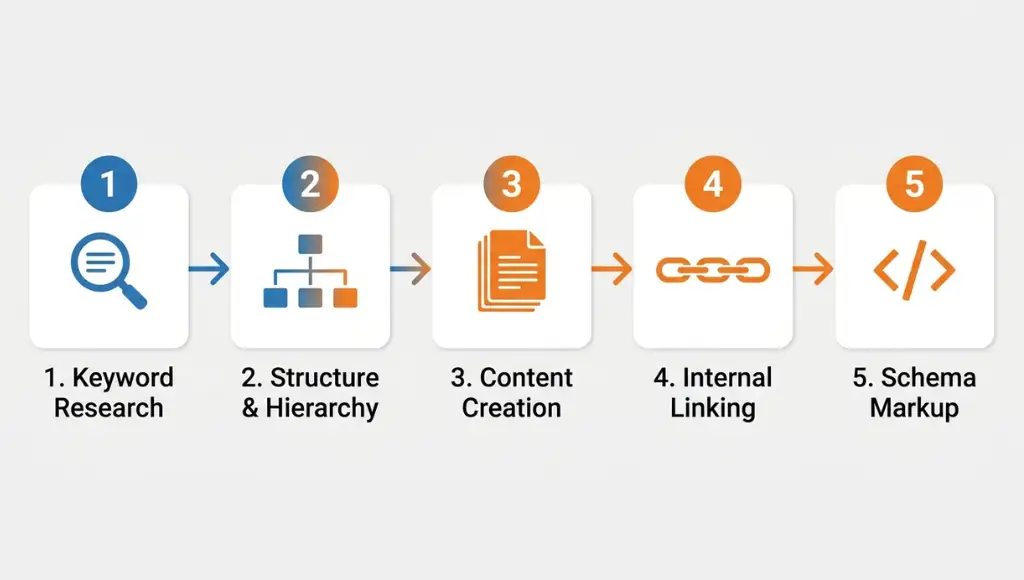 Five-step on page seo checklist process diagram for 30-minute audits