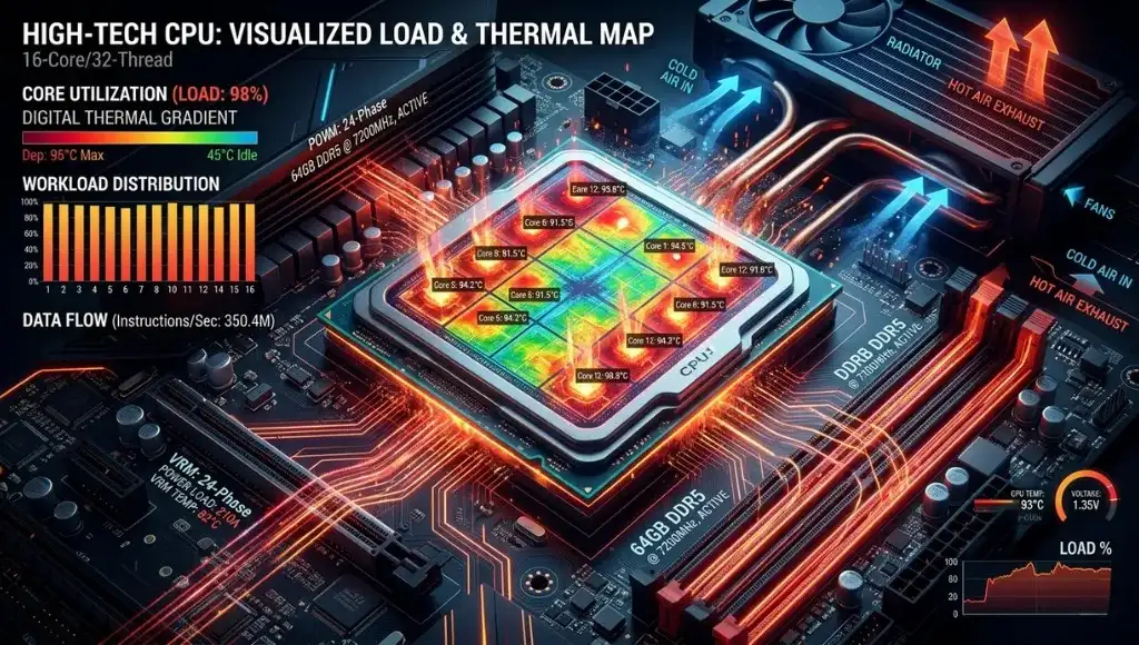 Processor stress test software monitoring CPU load