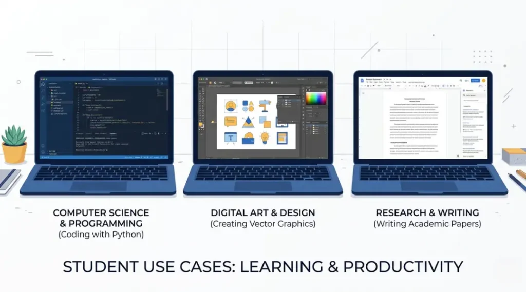 Best laptops for students in 2026 laid out on a desk with notebooks and a backpack