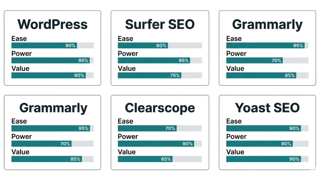 Comparison infographic of top blog and post writing tools for tech guest posters in 2026