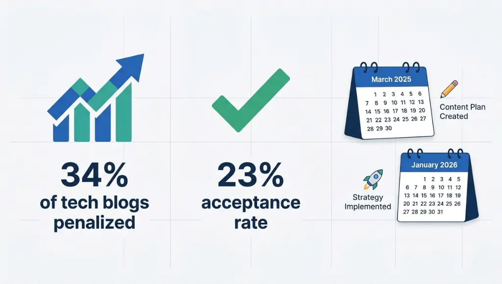 Infographic showing why blog and post strategy matters for tech guest posting acceptance rates in 2026