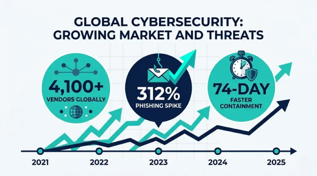 Infographic showing why cybersecurity companies matter in 2026 with key threat statistics
