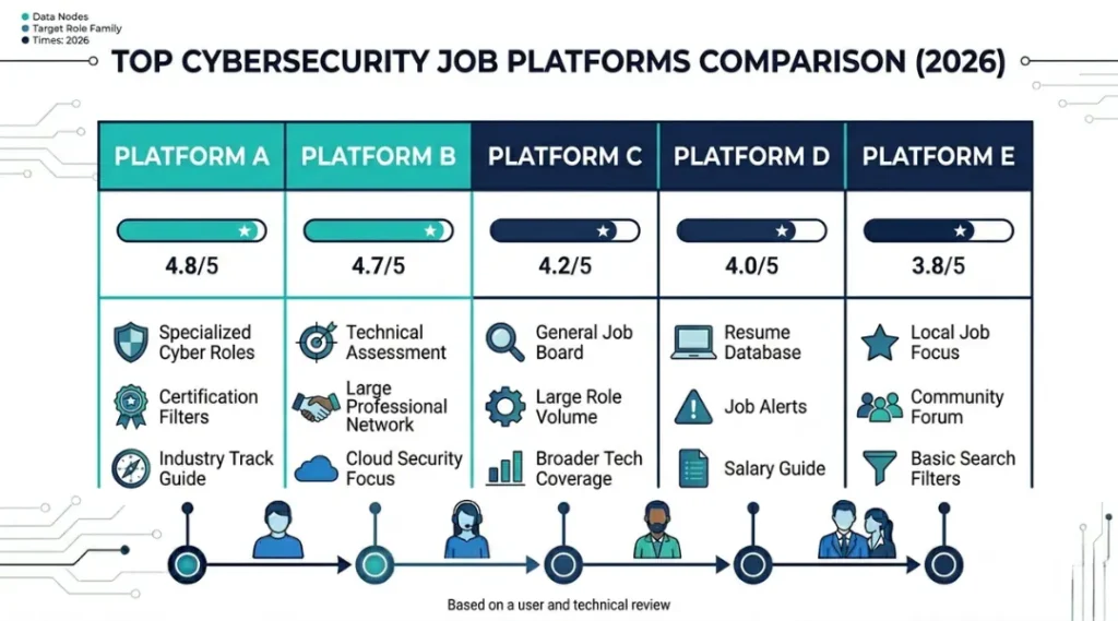 Comparison of top job platforms for finding cybersecurity jobs in 2026