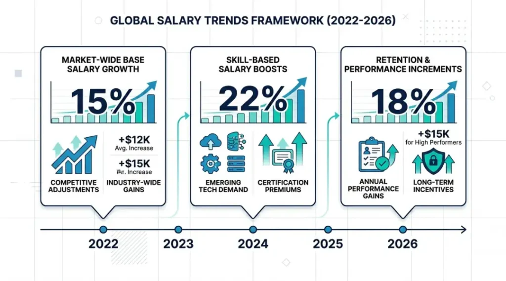 Infographic showing why cybersecurity salary is rising in 2026 with key trend data