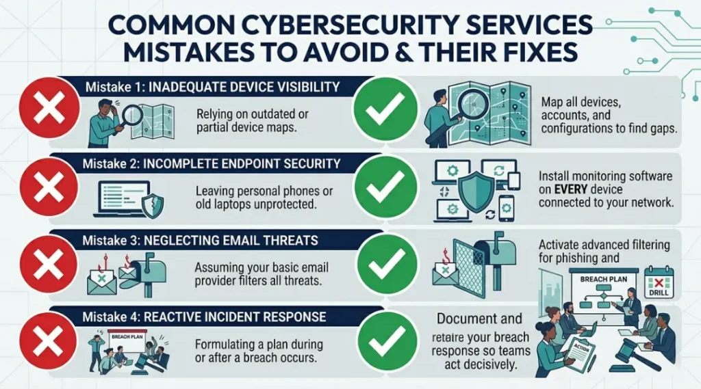 Common cybersecurity services mistakes to avoid and their fixes for small businesses