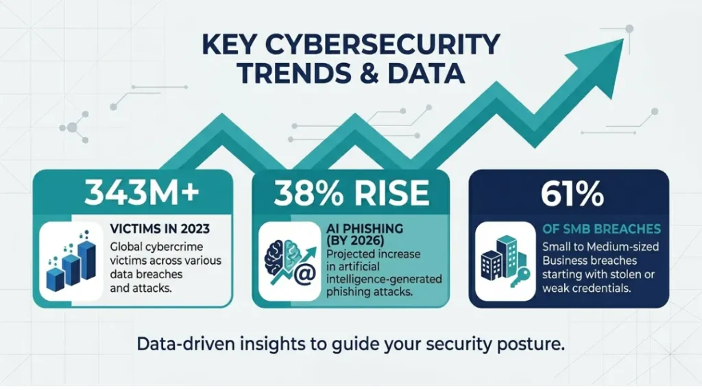 Finding the right cybersecurity services used to mean picking antivirus software and a firewall. That model stopped working years ago, and 2026 demands a completely different approach. Two changes in the last 12 months made this more urgent than ever. In November 2025, the U.S. Cybersecurity and Infrastructure Security Agency (CISA) updated its baseline security recommendations to require multi-factor authentication across all federal contractor systems, a shift that immediately affected over 300,000 private vendors. In February 2026, Google reported a 38% spike in AI-generated phishing emails targeting small businesses, a category that previously accounted for fewer than 12% of total phishing attempts (Google Threat Intelligence Group, 2026). Most guides about cybersecurity services focus on enterprise features. That leaves out the segment most vulnerable to attack: small businesses with 10 to 50 employees, freelancers handling client data, and remote workers using personal devices for company accounts. This guide covers all three. What specific type of attack is most likely to hit your business right now? The answer depends on your size and industry. For businesses under 50 employees, credential theft via phishing accounts for 61% of all successful breaches (Verizon Data Breach Investigations Report, 2025). For healthcare and finance, ransomware delivered through unpatched remote desktop tools is the primary vector. The one scenario where layered cybersecurity services matter less: a fully air-gapped system with no internet connectivity and no USB access. That describes almost no real-world operation today. Competitor articles consistently miss one key point here. Cybersecurity services are most valuable at the moment right before an incident. Most businesses only evaluate their coverage after an attack. Getting the assessment done before anything happens is the difference between a recoverable event and a catastrophic one.