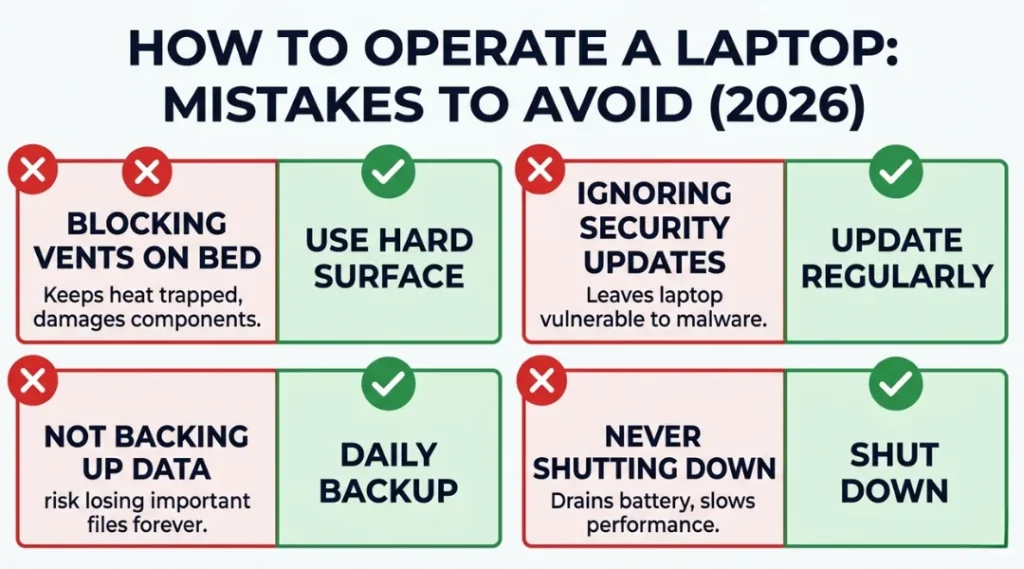 Common mistakes to avoid when learning how to operate a laptop for the first time
