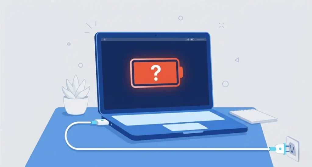 Laptop plugged in but battery not charging indicator shown on screen, troubleshooting guide 2026