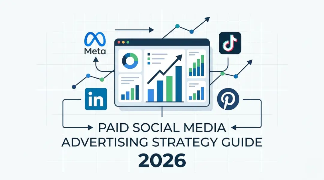 Paid social media advertising strategy guide for 2026 showing platform icons and campaign flow