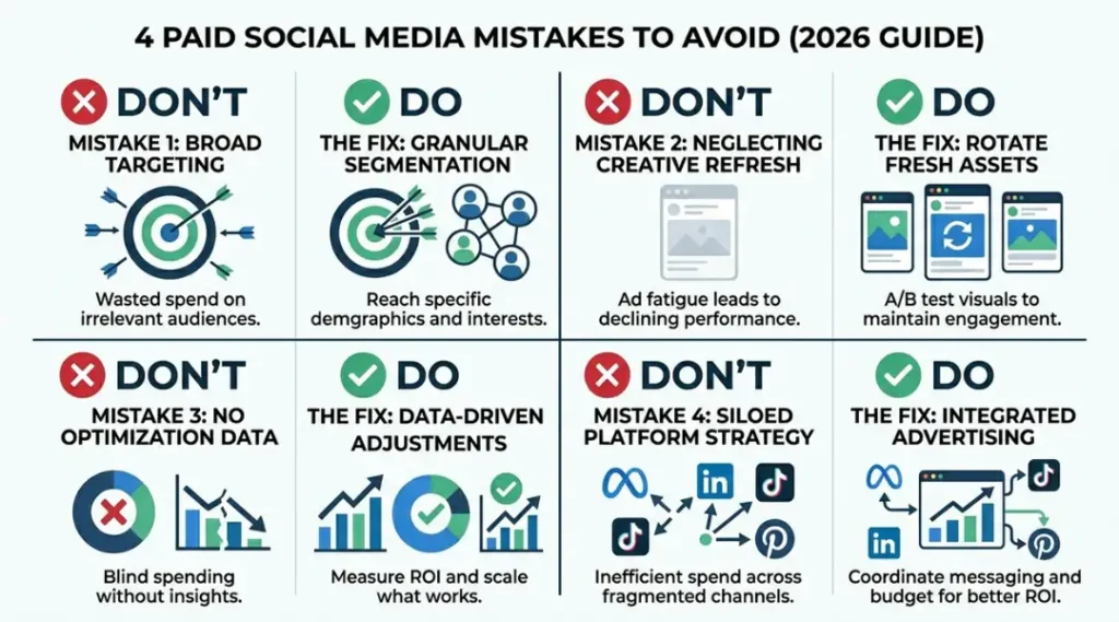Four common paid social media advertising mistakes to avoid with visual fix indicators