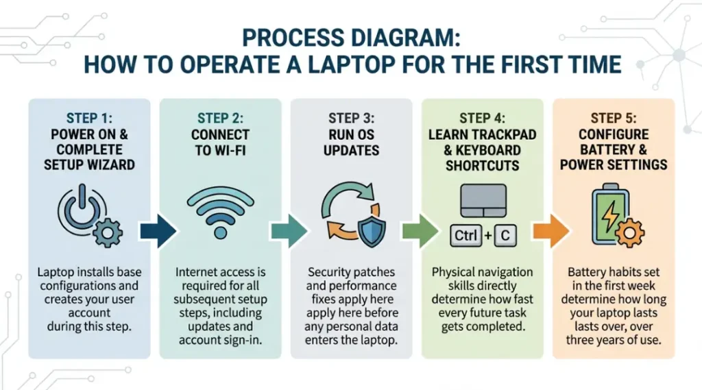 process diagram for how operate laptop