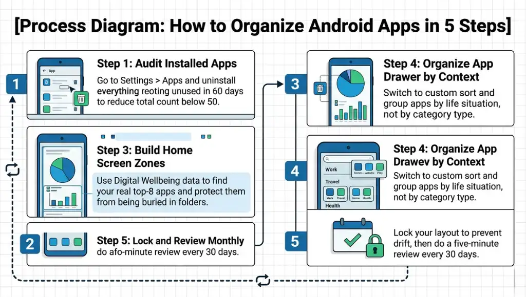 process diagram for how to organize apps