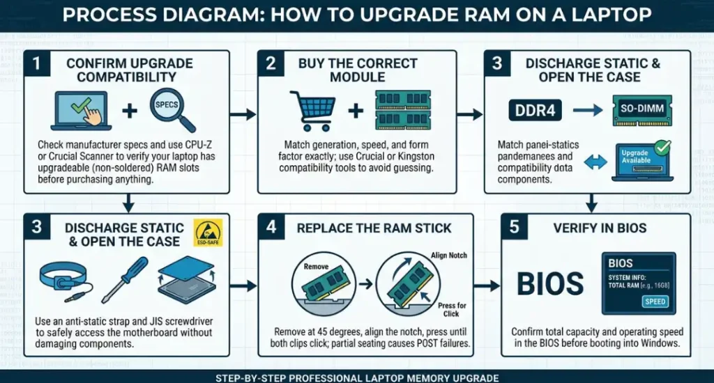 process diagram for how to upgrade ram on a laptop