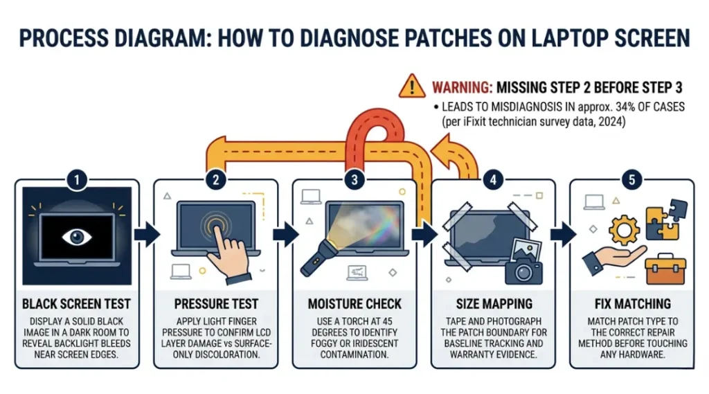 process diagram for patches on laptop screen