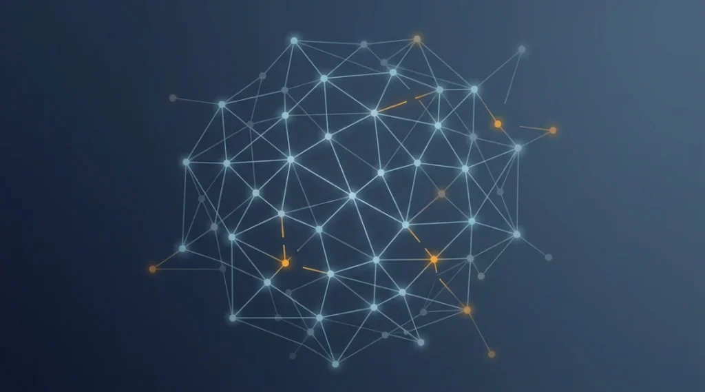 Abstract illustration representing AI governance failure points across an enterprise decision chain