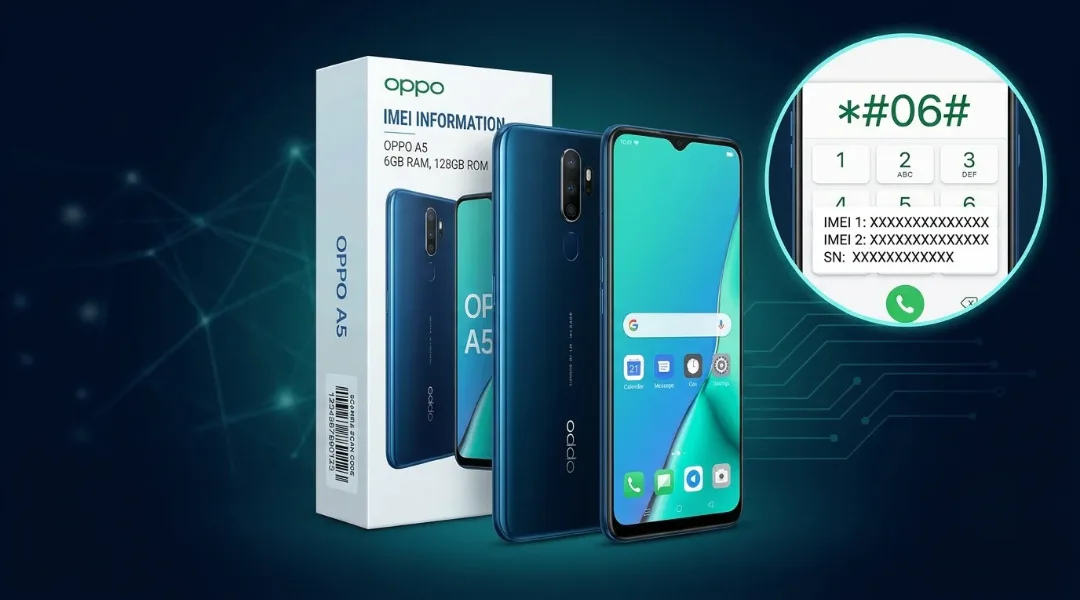 OPPO A5 IMEI number displayed using the phone dial code