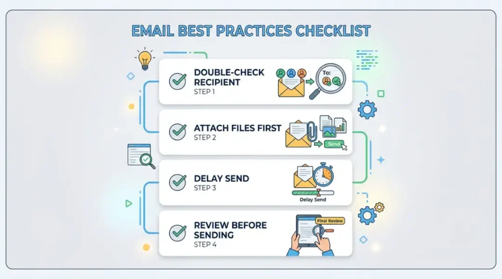 Best practices infographic to avoid needing email recall in Outlook