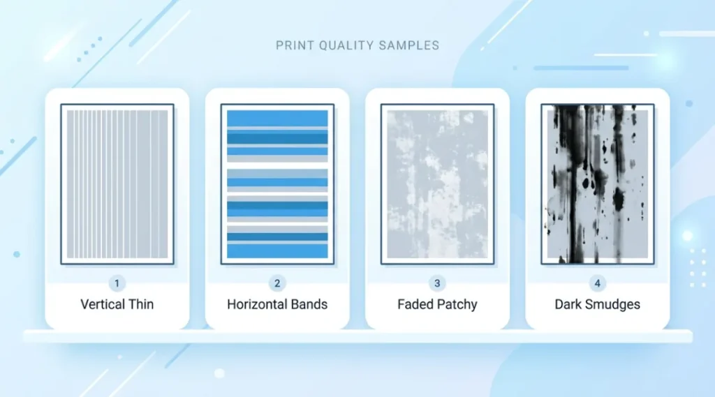 How to Fix Printer Streaks Comparison chart showing different types of printer streaks and their causes