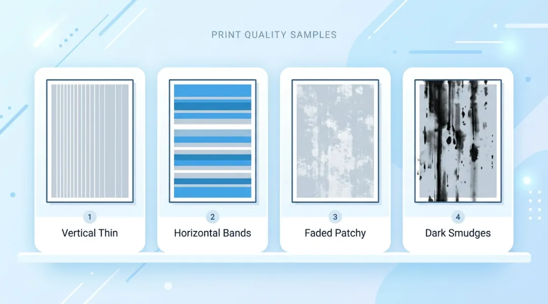 How to Fix Printer Streaks Comparison chart showing different types of printer streaks and their causes