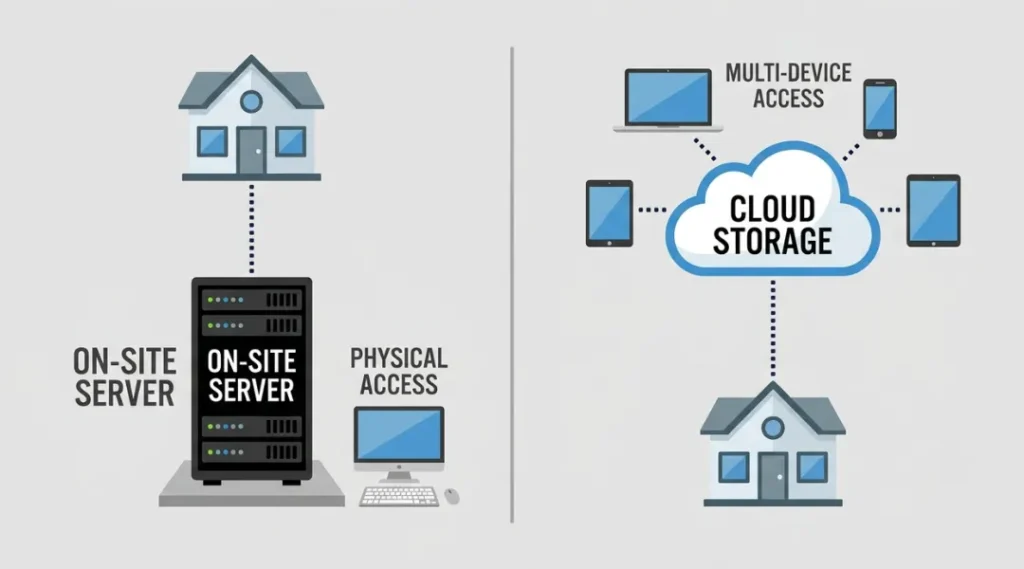 diagram showing document access differences between on-premise and cloud document management