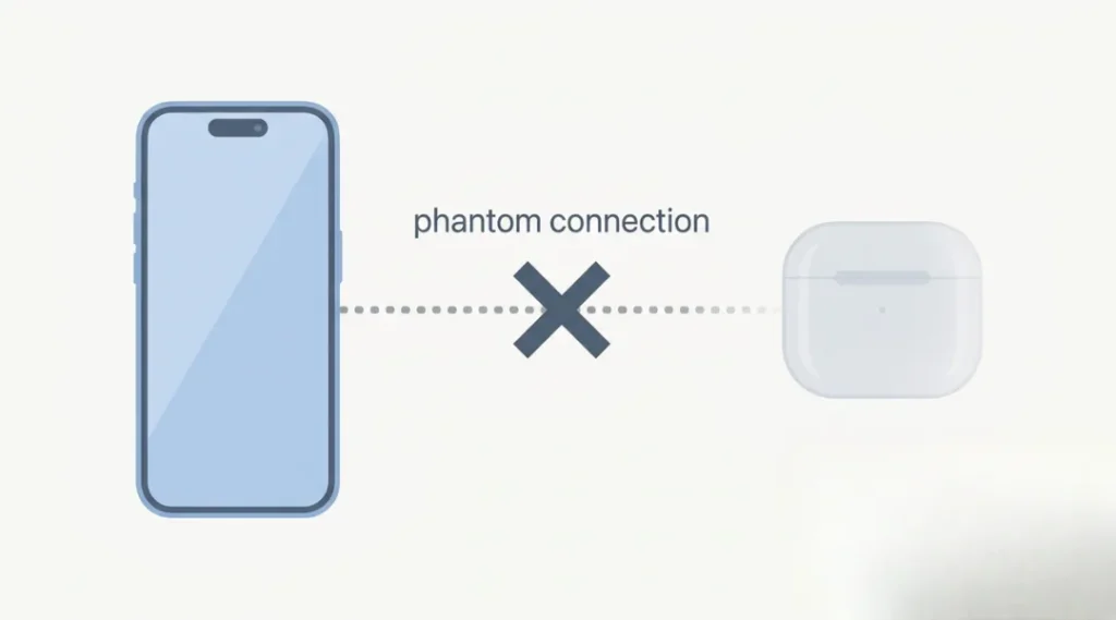 Diagram showing iPhone audio output stuck on disconnected Bluetooth device
