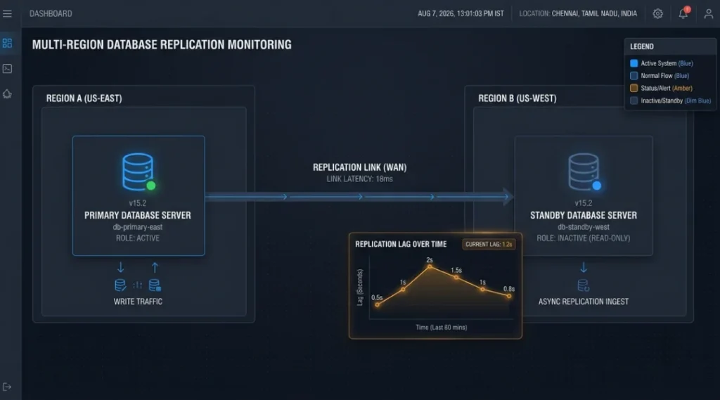 recovery database network diagram showing primary and standby database replication link