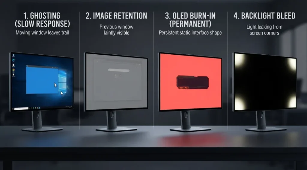 monitor ghosting image retention burn-in and backlight bleed comparison