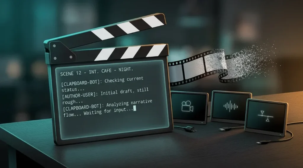 Clapperboard with a chat cursor and script showing can ChatGPT make videos is a planning question, not a rendering one